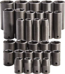 Proto - 30 Piece 1/2" Drive Full Polish Finish Impact Socket Set - 6 Points, 1-1/4" to 1-1/4" (10mm to 24mm) Range, Inch/Metric Measurement Standard - Top Tool & Supply