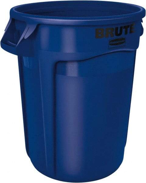 Rubbermaid - 32 Gal Blue Round Trash Can - Polyethylene, 27.77" High - Top Tool & Supply