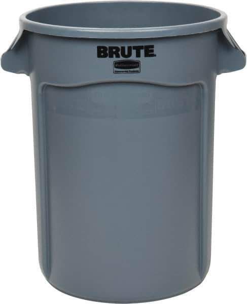 Rubbermaid - 32 Gal Gray Round Trash Can - Polyethylene, 27.77" High - Top Tool & Supply