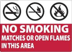 NMC - "No Smoking Matches or Open Flames in This Area", 10" Long x 14" Wide, Aluminum Safety Sign - Rectangle, 0.04" Thick, Use for Smoking Regulations - Top Tool & Supply