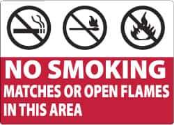 NMC - "No Smoking Matches or Open Flames in This Area", 10" Long x 14" Wide, Pressure-Sensitive Vinyl Safety Sign - Rectangle, 0.004" Thick, Use for Smoking Regulations - Top Tool & Supply