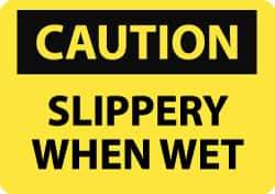 NMC - "Caution - Slippery When Wet", 7" Long x 10" Wide, Rigid Plastic Safety Sign - Rectangle, 0.05" Thick, Use for Accident Prevention - Top Tool & Supply