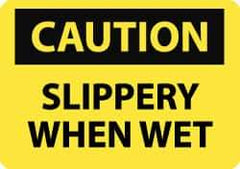 NMC - "Caution - Slippery When Wet", 7" Long x 10" Wide, Rigid Plastic Safety Sign - Rectangle, 0.05" Thick, Use for Accident Prevention - Top Tool & Supply