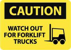 NMC - "Caution - Watch Out for Fork Lift Trucks", 10" Long x 14" Wide, Pressure-Sensitive Vinyl Safety Sign - Rectangle, 0.004" Thick, Use for Accident Prevention - Top Tool & Supply