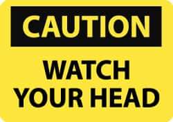 NMC - "Caution - Watch Your Head", 10" Long x 14" Wide, Pressure-Sensitive Vinyl Safety Sign - Rectangle, 0.004" Thick, Use for Accident Prevention - Top Tool & Supply