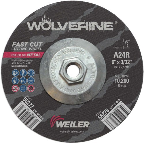 6″ × 3/32″ Type 27 Cutting Wheel, A24R, 5/8″-11 UNC Nut - Top Tool & Supply