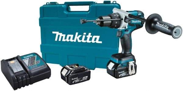 Makita - 18 Volt 1/2" Keyless Chuck Cordless Hammer Drill - 0 to 34,000 BPM, 0 to 400 & 0 to 1,500 RPM, Reversible, Ergonomic Handle - Top Tool & Supply