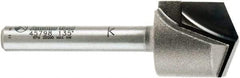 Amana Tool - 23/32" Cut Diam, 1/2" Length of Cut, 2 Flute V-Groove Edge Profile Router Bit - Carbide-Tipped, 1/4" Shank Diam, 2-1/4" OAL, Uncoated - Top Tool & Supply