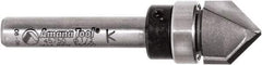 Amana Tool - 1/2" Cut Diam, 1/2" Length of Cut, 2 Flute V-Groove Edge Profile Router Bit - Carbide-Tipped, 1/4" Shank Diam, 2" OAL, Uncoated - Top Tool & Supply