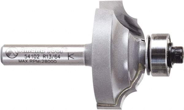 Amana Tool - 1-1/4" Cut Diam, 1/2" Length of Cut, 2 Flute Classical Edge Profile Router Bit - Carbide-Tipped, 1/4" Shank Diam, 2" OAL, Uncoated - Top Tool & Supply