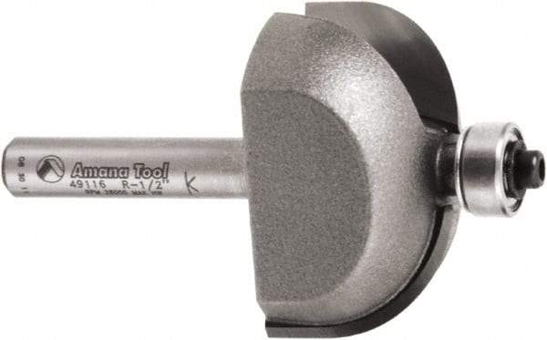 Amana Tool - 1-3/8" Cut Diam, 3/4" Length of Cut, 2 Flute Cove Edge Profile Router Bit - Carbide-Tipped, 1/4" Shank Diam, 3/4" OAL, Uncoated - Top Tool & Supply