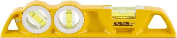 Johnson Level & Tool - Magnetic 10" Long 3 Vial Torpedo Level - Aluminum, Yellow, 1 Plumb, 1 Level & 1 45° Vials - Top Tool & Supply