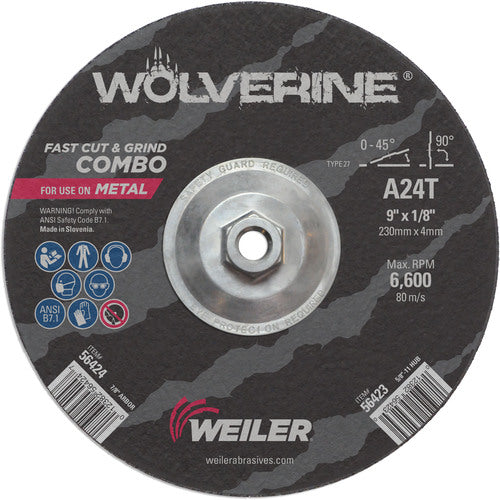 Vortec Pro 9″ × 1/8″ Type 27 Cutting Wheel, A24T, 5/8″-11 UNC Nut - Top Tool & Supply