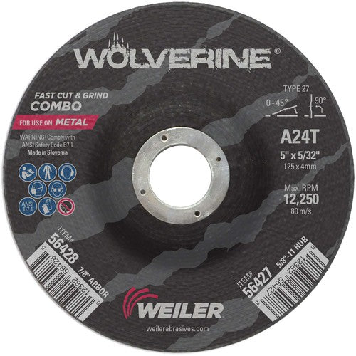 Vortec Pro 5″ × 1/8″ Type 27 Cutting Wheel, A24T, 7/8″ Arbor Hole - Top Tool & Supply