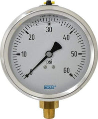 Wika - 4" Dial, 1/4 Thread, 0-60 Scale Range, Pressure Gauge - Lower Connection Mount, Accurate to 1% of Scale - Top Tool & Supply