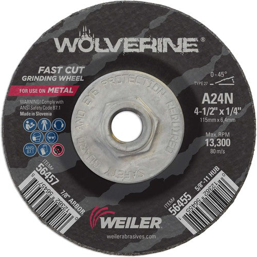 Vortec Pro 4-1/2″ × 1/4″ Type 27 Grinding Wheel, A24N, 5/8″-11 UNC Nut - Top Tool & Supply