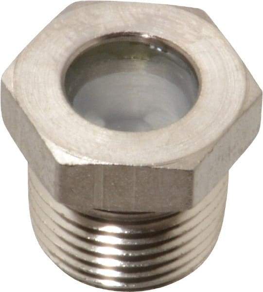 LDI Industries - 7/16" Sight Diam, 3/8" Thread, 0.72" OAL, High Pressure Fused Pipe Thread with Reflector Sight Glass & Flow Sight - 3/4" Head, 1,850 Max psi, 3/8-18 Thread - Top Tool & Supply