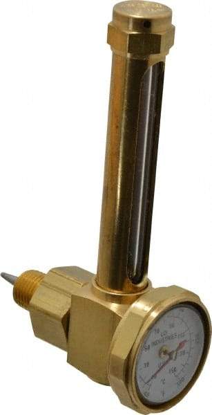 LDI Industries - 2-3/4 Inch Long Sight, 1/4 Inch Thread Size, Buna-N Seal Elbow With 1-3/8 Inch Dial Thermometer, Vented Oil-Level Indicators and Gauge - 4-1/4 Inch Length to Center of Base - Top Tool & Supply