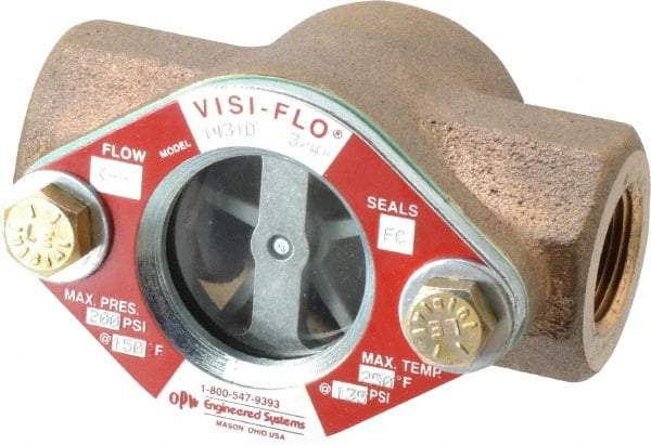 OPW Engineered Systems - 3/4 Inch, Bronze, Visi-Flo Sight Flow Indicator - 200 Max psi, 4-1/8 Inch Overall Length - Top Tool & Supply