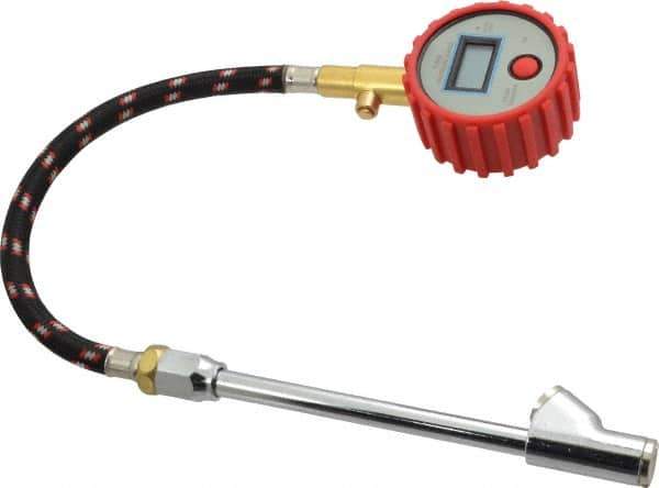 Value Collection - 0 to 100 psi Digital Tire Pressure Gauge - CR2032 Lithium Battery, 9' Hose Length, 0.5 psi Resolution - Top Tool & Supply