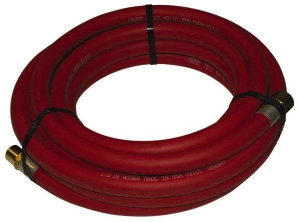 Alliance Hose & Rubber - 1/2" ID x 27/32" OD 25' Long Multipurpose Air Hose - MNPT x FNPT(Swivel) Ends, 300 Working psi, -40 to 190°F, 1/2" Fitting, Red - Top Tool & Supply