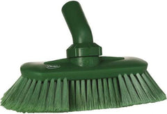 Vikan - 1-1/2" Bristle Length, Polyester Wash Brush - 7-3/4" Long x 3" Wide Head, 8" OAL, European Threaded Handle, Green, Polypropylene Block, Flagged - Top Tool & Supply