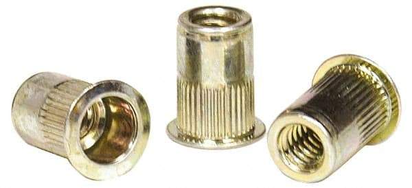 RivetKing - 0.13 to 0.225" Grip, Steel Standard Rivet Nut - Zinc Yellow Dichromate Finish, Flange Head - Top Tool & Supply