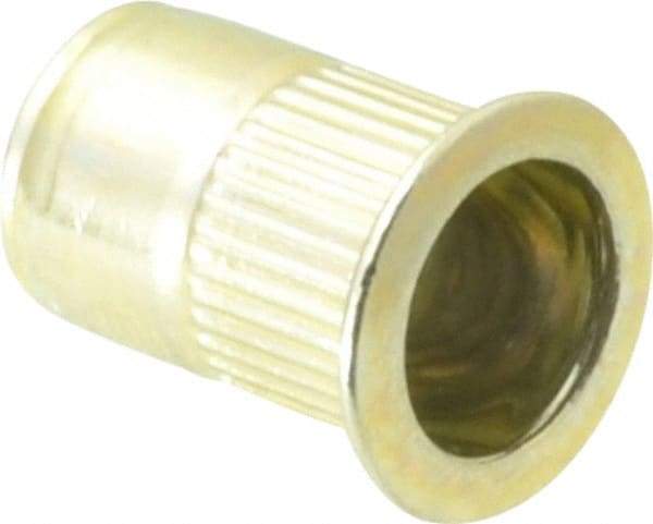 RivetKing - 1/4-20, 0.027 to 0.165" Grip, Steel Standard Rivet Nut - Zinc Yellow Dichromate Finish, Countersunk Head - Top Tool & Supply