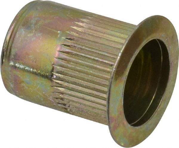 RivetKing - 3/8-16, 0.027 to 0.15" Grip, Steel Standard Rivet Nut - Zinc Yellow Dichromate Finish, Countersunk Head - Top Tool & Supply