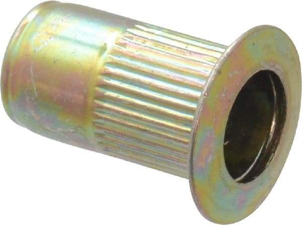 RivetKing - #8-32, 0.08 to 0.13" Grip, Steel Standard Rivet Nut - Zinc Yellow Dichromate Finish, Countersunk Head - Top Tool & Supply