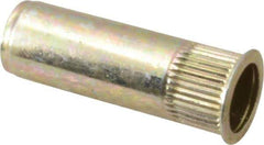 RivetKing - 1/4-20, 0.027 to 0.165" Grip, 25/64" Drill, Steel Closed End Knurled Rivet Nut - Zinc Yellow Dichromate Finish, Countersunk Head - Top Tool & Supply