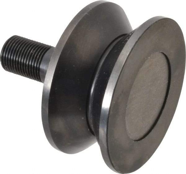 Accurate Bushing - 3-1/2" Roller Diam x 1-11/16" Width, 7/8" Stud Diam x 2" Length, V Guide Roller - Steel, 1-1/8" Thread Length, 7/8-14 Thread, 3,490 Lb Dynamic Cap, 2,000 Lb Static Cap - Top Tool & Supply