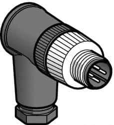 Telemecanique Sensors - 3 Amp, M12 4 Pin Elbowed Male Field Attachable Connector Sensor and Receptacle - 125 VAC, 150 VDC, IP67 Ingress Rating - Top Tool & Supply