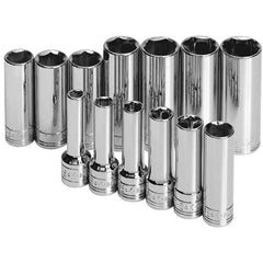 SK - 3/8" Drive Deep Socket Set - 7 to 19mm, Metric Measurement Standard - Top Tool & Supply