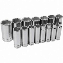 SK - 1/2" Drive Deep Socket Set - 3/8 to 1-1/4", Inch Measurement Standard - Top Tool & Supply