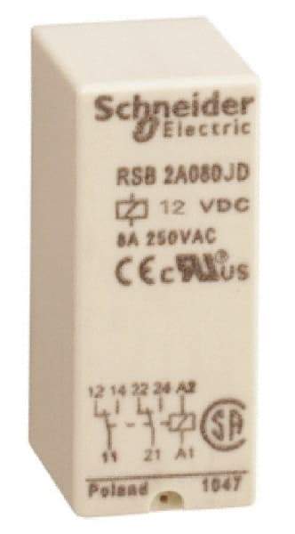 Schneider Electric - 2,000 VA Power Rating, Electromechanical Plug-in General Purpose Relay - 8 Amp at 250 VAC & 28 VDC, 2CO, 12 VDC - Top Tool & Supply