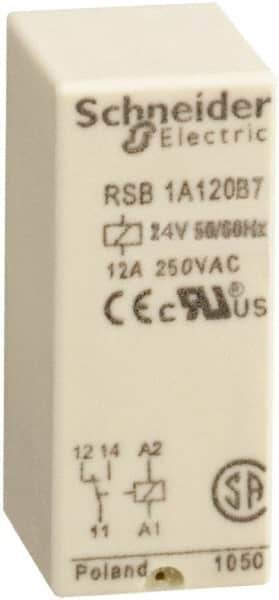 Schneider Electric - 3,000 VA Power Rating, Electromechanical Plug-in General Purpose Relay - 12 Amp at 250 VAC & 12 Amp at 28 VDC, 1CO, 24 VAC - Top Tool & Supply