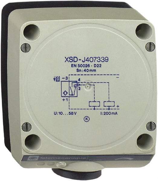 Telemecanique Sensors - PNP, NO/NC, 40mm Detection, Rectangular, Inductive Proximity Sensor - 4 Wires, IP67, 12 to 48 VDC, 80 mm Wide - Top Tool & Supply