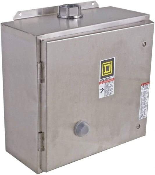 Square D - 110 Coil VAC at 50 Hz, 120 Coil VAC at 60 Hz, 27 Amp, NEMA Size 1, Reversible Enclosed Enclosure NEMA Motor Starter - 3 Phase hp: 10 at 460 VAC, 10 at 575 VAC, 7-1/2 at 200 VAC, 7-1/2 at 230 VAC, 4x Enclosure Rating - Top Tool & Supply