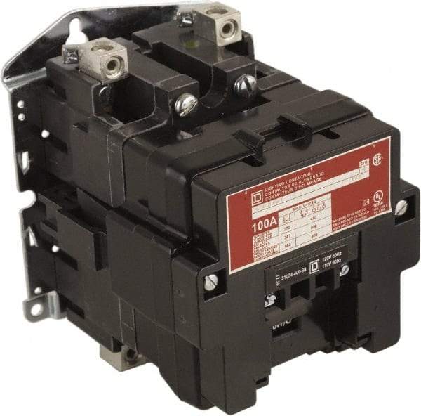 Square D - No Enclosure, 2 Pole, Electrically Held Lighting Contactor - 100 A (Tungsten), 24 VAC at 60 Hz - Top Tool & Supply