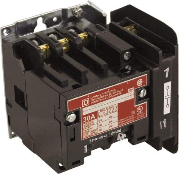 Square D - No Enclosure, 4 Pole, Electrically Held Lighting Contactor - 30 A (Tungsten), 208 VAC at 60 Hz - Top Tool & Supply