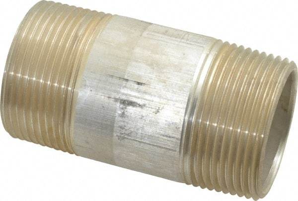 Merit Brass - 1-1/4" Pipe, 3" Long, Aluminum Pipe Nipple - Grade 6061, Threaded - Top Tool & Supply