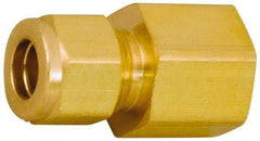 Parker - 1/4" OD, Brass Female Connector - 3,500 Max Working psi, 7/8" Hex, Comp x FNPT Ends - Top Tool & Supply