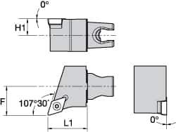 Kennametal - Left Hand Cut, Size KM25, DC.. Insert Compatiblity, External Modular Turning & Profiling Cutting Unit Head - 22mm Ctr to Cutting Edge, 30mm Head Length, Through Coolant, Series Screw-On - Top Tool & Supply