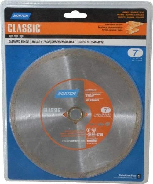 Norton - 7" Diam, 5/8" Arbor Hole Diam, Wet & Dry Cut Saw Blade - Diamond-Tipped, Standard Round Arbor - Top Tool & Supply