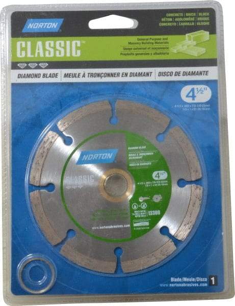 Norton - 4-1/2" Diam, 5/8 & 7/8" Arbor Hole Diam, Wet & Dry Cut Saw Blade - Diamond-Tipped, Standard Round Arbor - Top Tool & Supply