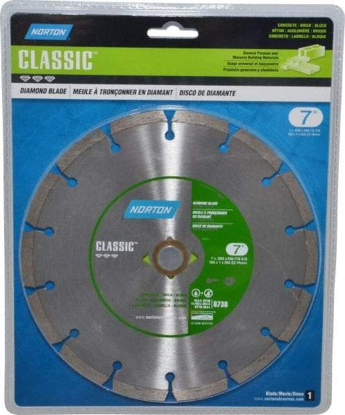 Norton - 7" Diam, 5/8" Arbor Hole Diam, Wet & Dry Cut Saw Blade - Diamond-Tipped, Standard Round Arbor - Top Tool & Supply