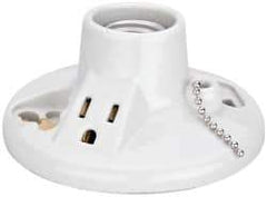 Leviton - 2 Pin, 125 VAC, 660 Watt, Medium Base, Pull Chain Lamp Holder - 4.56 Inch Wide x 2-1/2 Inch High, Incandescent, Screw Mounted - Top Tool & Supply