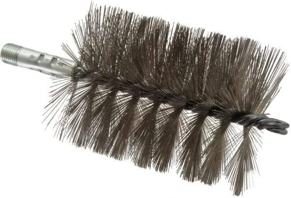 Schaefer Brush - 4-1/2" Brush Length, 3-1/2" Diam, Double Stem, Single Spiral Tube Brush - 7-1/4" Long, Stainless Steel, 1/4" NPSM Male Connection - Top Tool & Supply