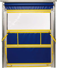 TMI, LLC - 6' Door Width x 8' Door Height PVC Solid with Vision Panel & Spring Loaded Manual (Style) Roll Up Dock Screen - Blue/Yellow/Clear - Top Tool & Supply